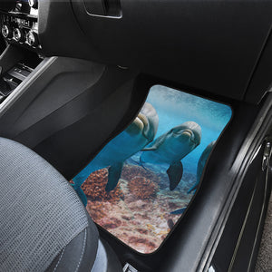 Cute Dolphins In The Ocean Print Front and Back Car Floor Mats