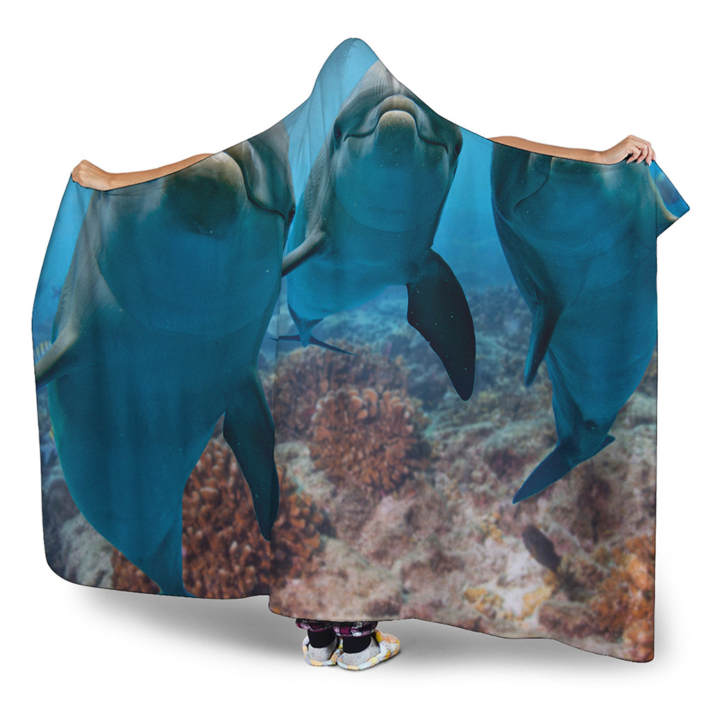 Cute Dolphins In The Ocean Print Hooded Blanket