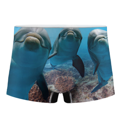 Cute Dolphins In The Ocean Print Men's Boxer Briefs