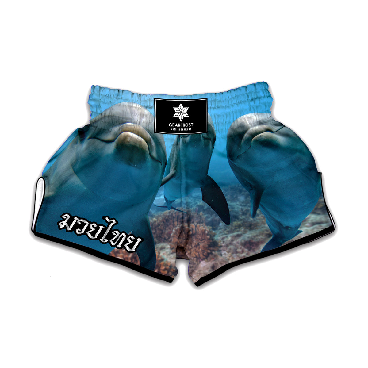 Cute Dolphins In The Ocean Print Muay Thai Boxing Shorts