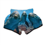 Cute Dolphins In The Ocean Print Muay Thai Boxing Shorts