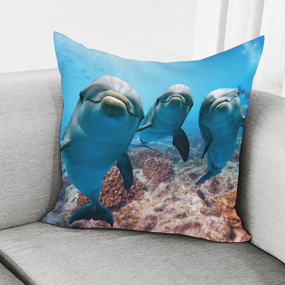 Cute Dolphins In The Ocean Print Pillow Cover