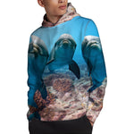 Cute Dolphins In The Ocean Print Pullover Hoodie