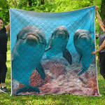Cute Dolphins In The Ocean Print Quilt