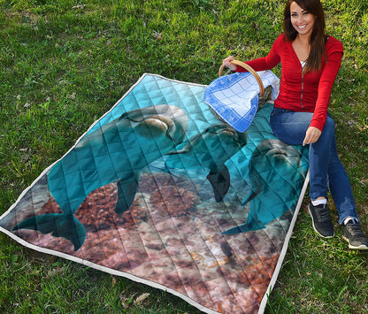 Cute Dolphins In The Ocean Print Quilt