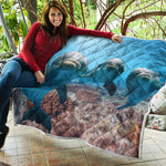 Cute Dolphins In The Ocean Print Quilt