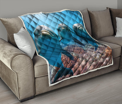 Cute Dolphins In The Ocean Print Quilt