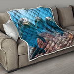 Cute Dolphins In The Ocean Print Quilt