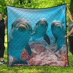 Cute Dolphins In The Ocean Print Quilt