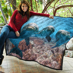 Cute Dolphins In The Ocean Print Quilt