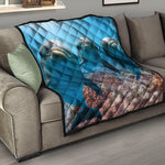 Cute Dolphins In The Ocean Print Quilt