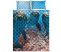 Cute Dolphins In The Ocean Print Quilt Bed Set