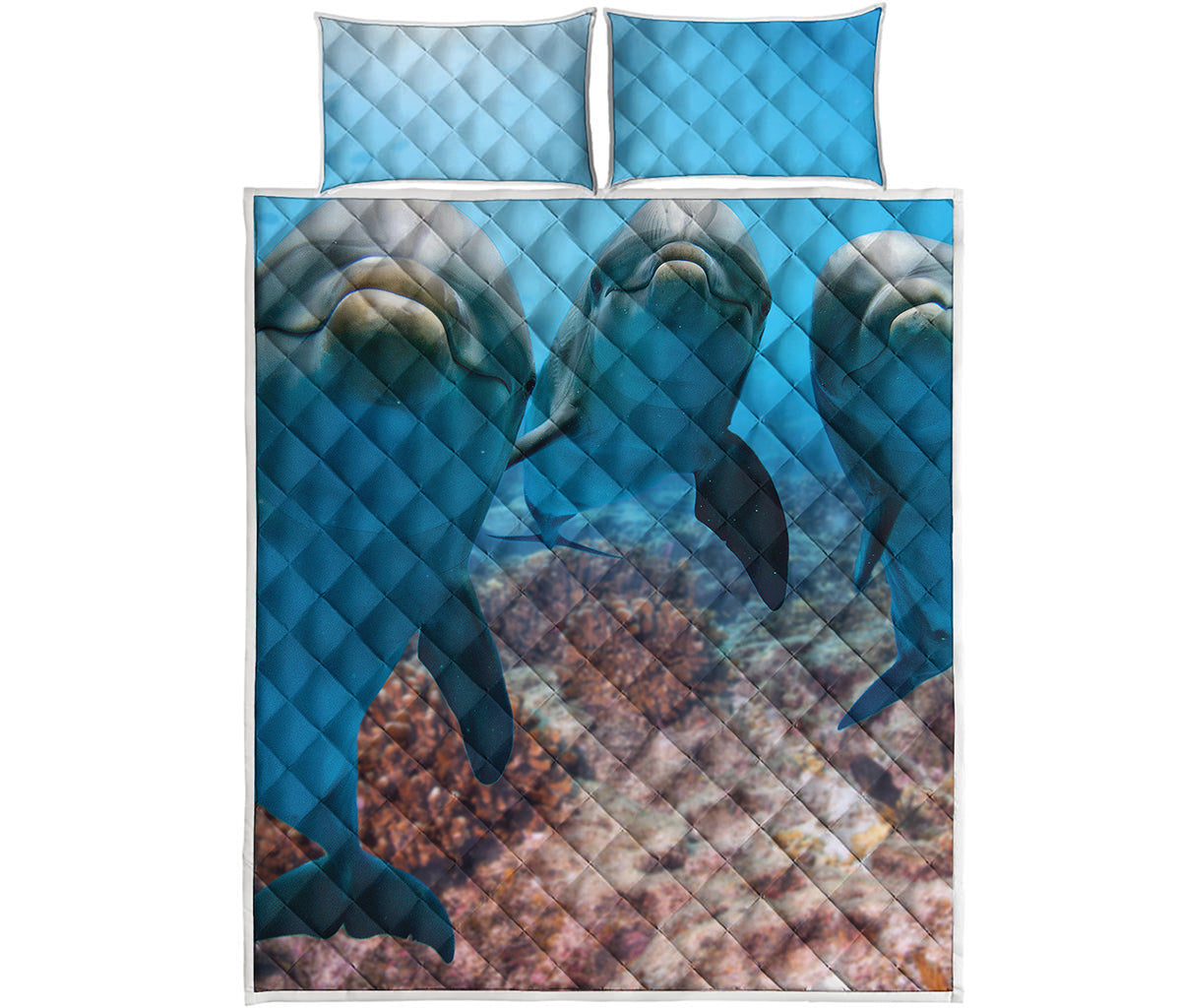Cute Dolphins In The Ocean Print Quilt Bed Set