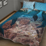 Cute Dolphins In The Ocean Print Quilt Bed Set