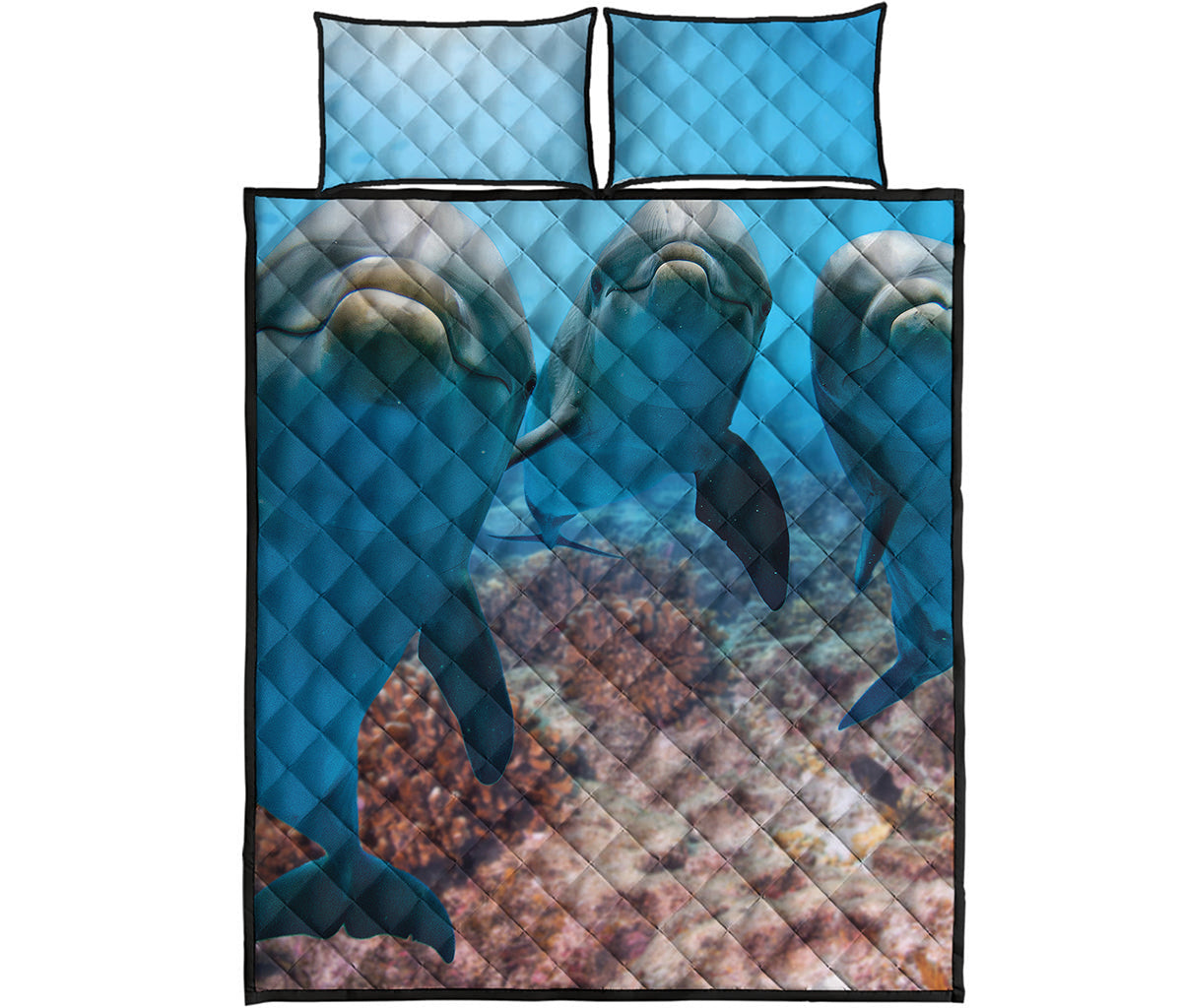 Cute Dolphins In The Ocean Print Quilt Bed Set
