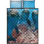 Cute Dolphins In The Ocean Print Quilt Bed Set