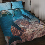 Cute Dolphins In The Ocean Print Quilt Bed Set