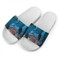 Cute Dolphins In The Ocean Print White Slide Sandals