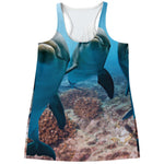 Cute Dolphins In The Ocean Print Women's Racerback Tank Top