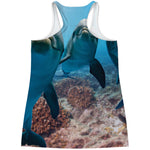 Cute Dolphins In The Ocean Print Women's Racerback Tank Top