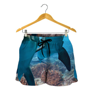 Cute Dolphins In The Ocean Print Women's Shorts