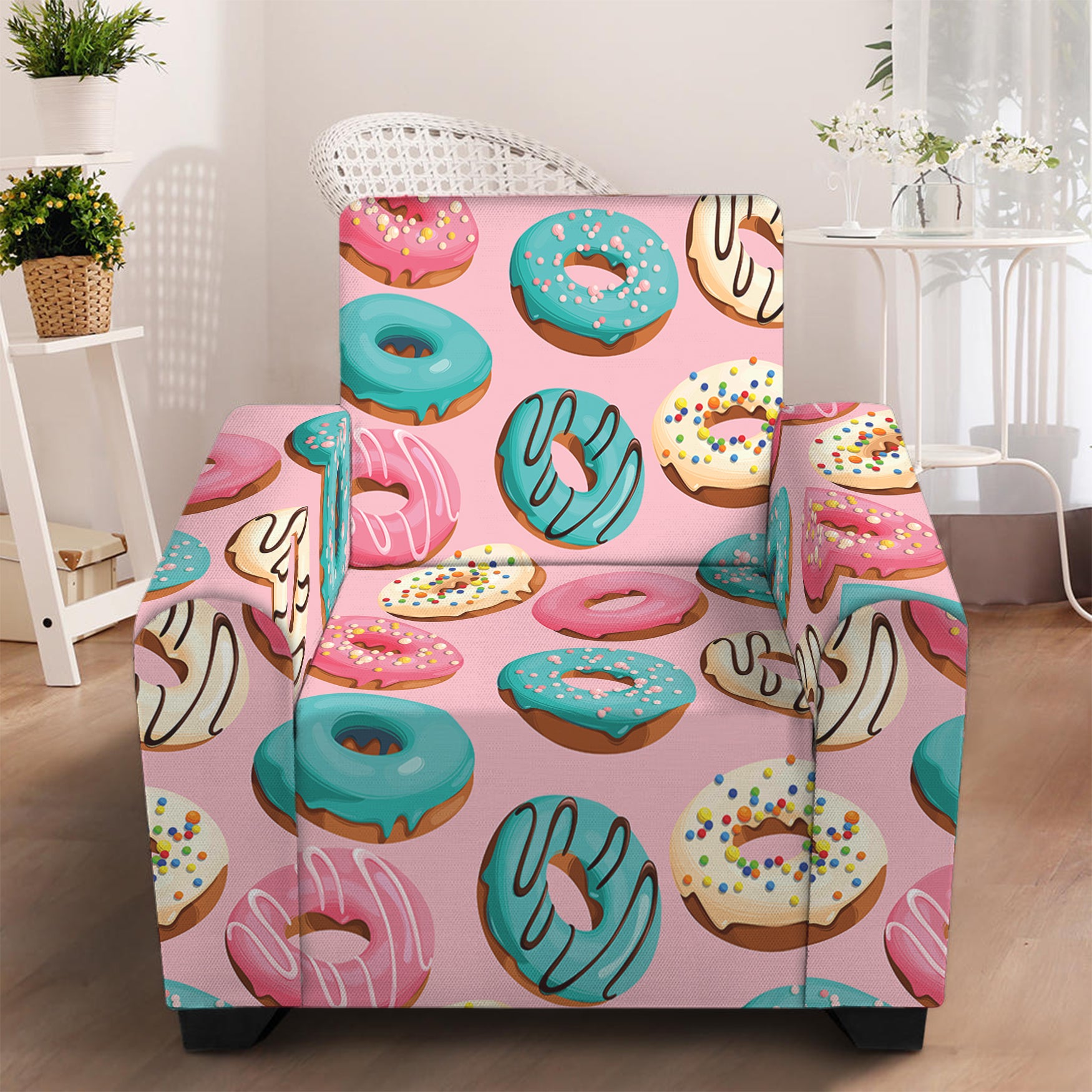 Cute Donut Pattern Print Armchair Slipcover