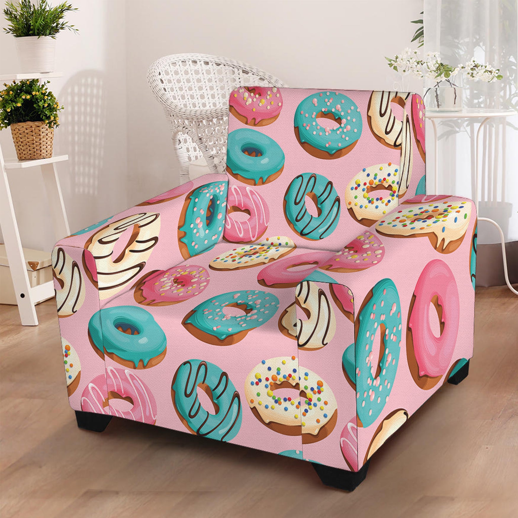 Cute Donut Pattern Print Armchair Slipcover