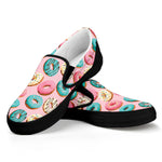 Cute Donut Pattern Print Black Slip On Shoes