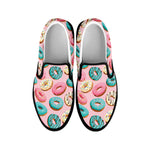 Cute Donut Pattern Print Black Slip On Shoes