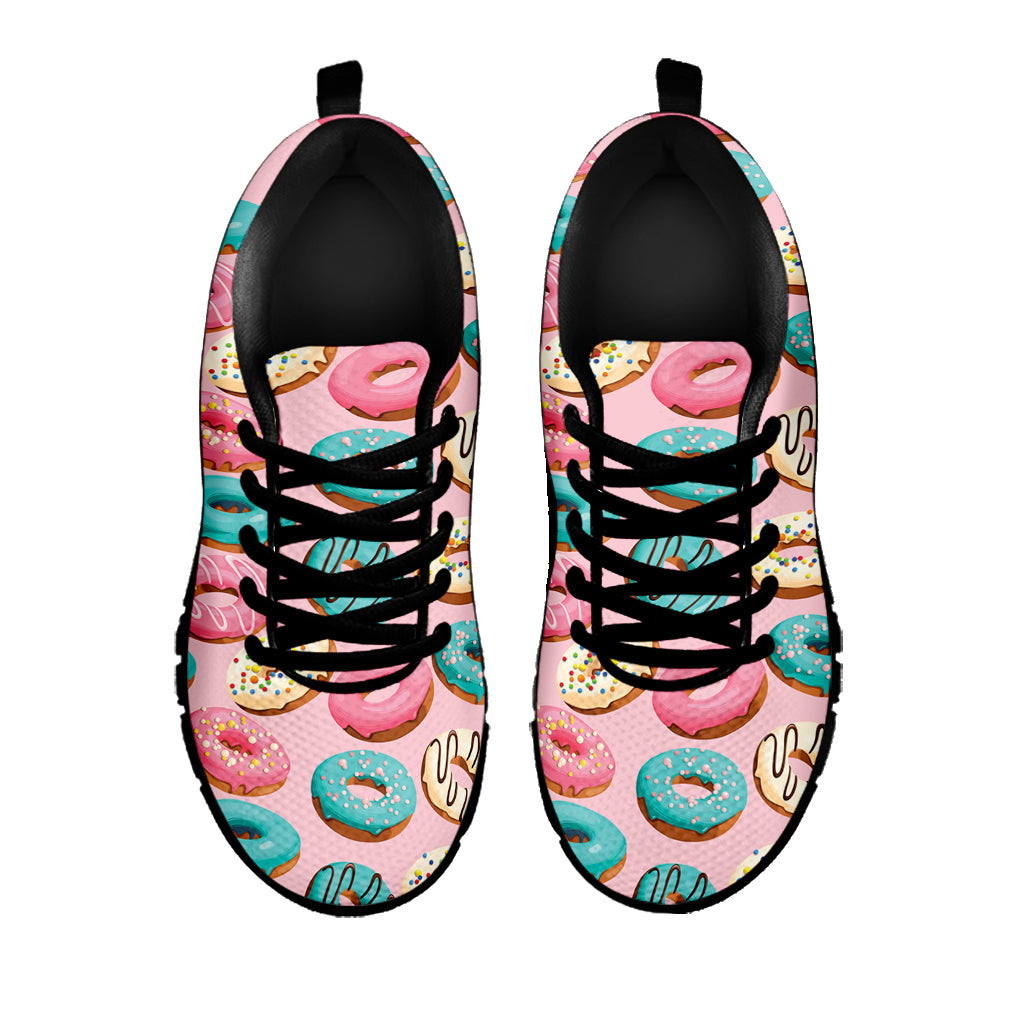 Cute Donut Pattern Print Black Sneakers