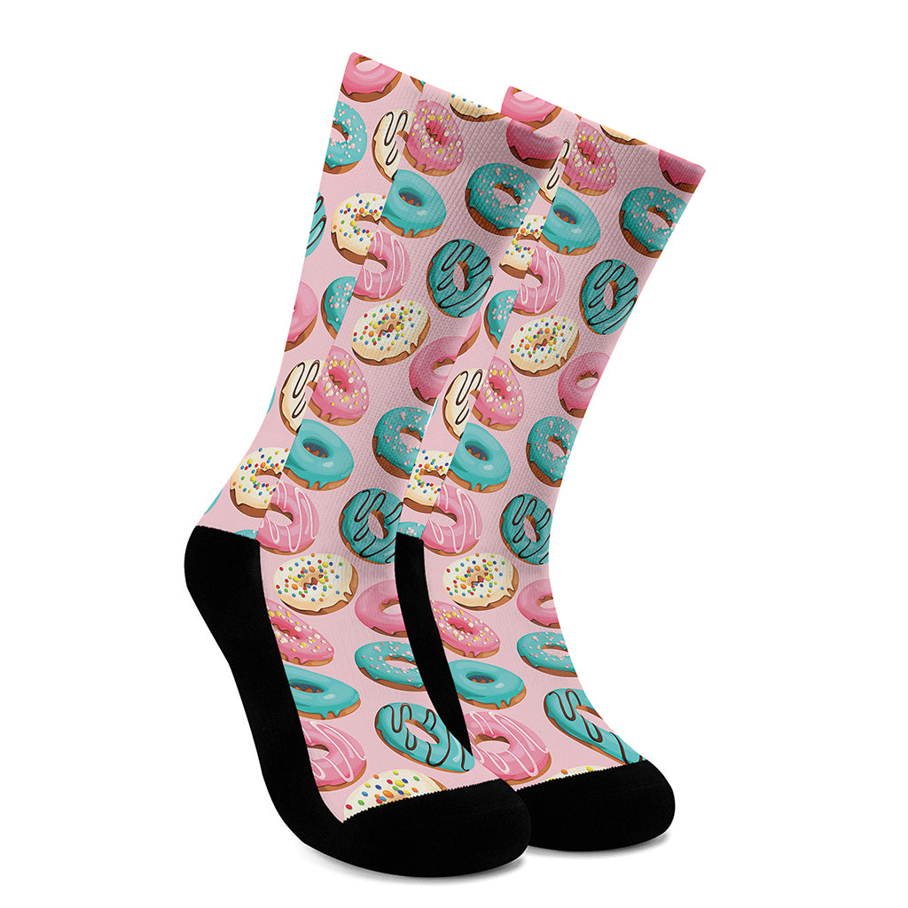 Cute Donut Pattern Print Crew Socks