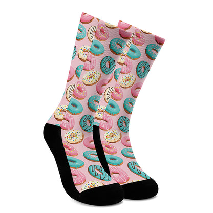 Cute Donut Pattern Print Crew Socks