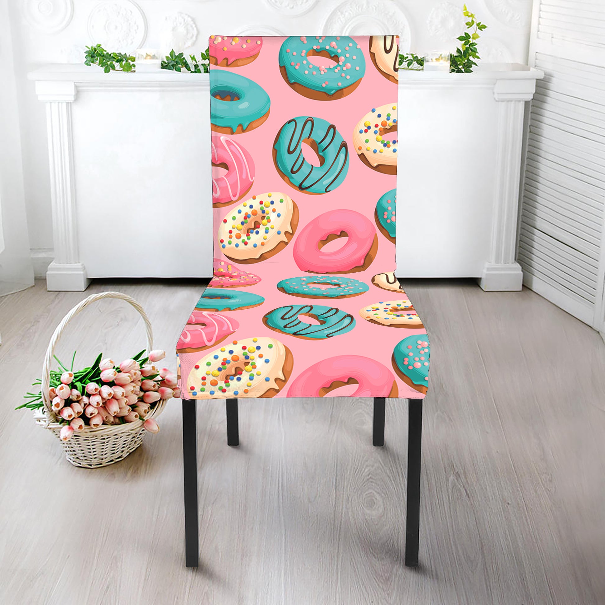 Cute Donut Pattern Print Dining Chair Slipcover