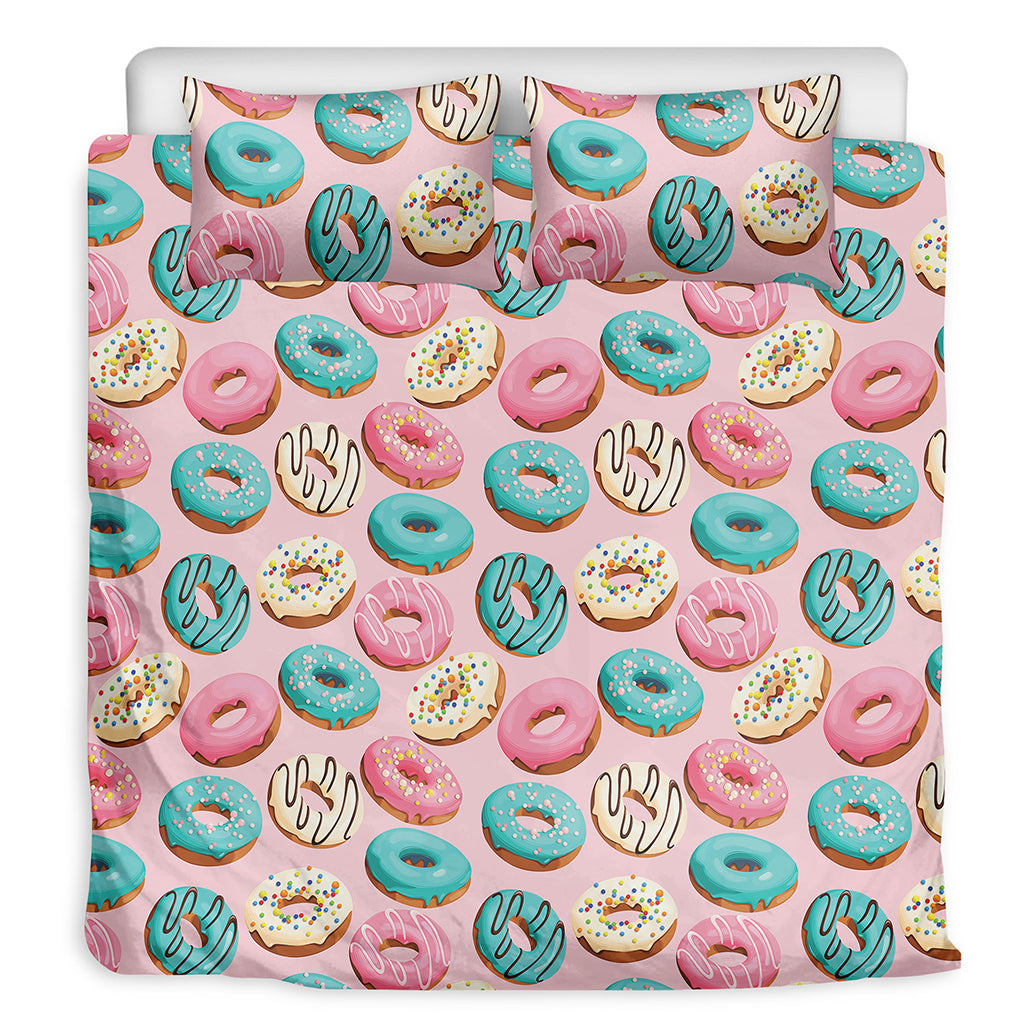 Cute Donut Pattern Print Duvet Cover Bedding Set