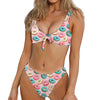 Cute Donut Pattern Print Front Bow Tie Bikini