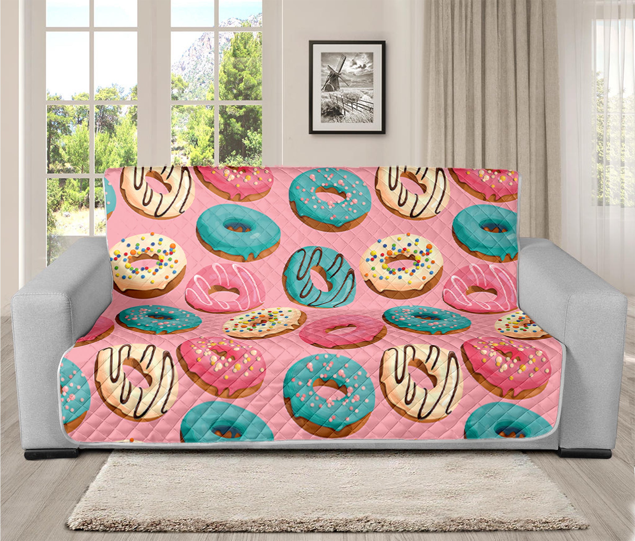 Cute Donut Pattern Print Futon Protector