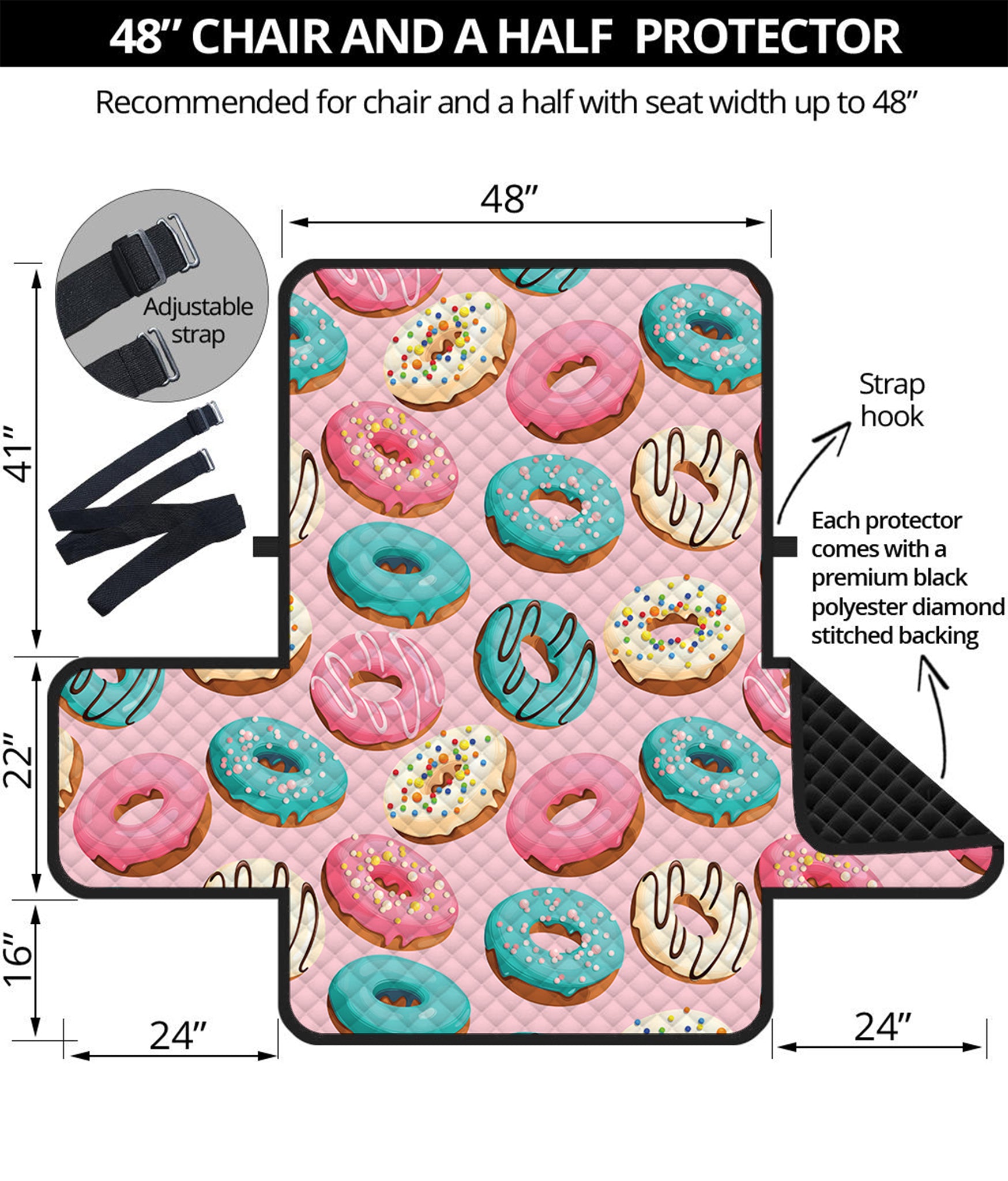 Cute Donut Pattern Print Half Sofa Protector