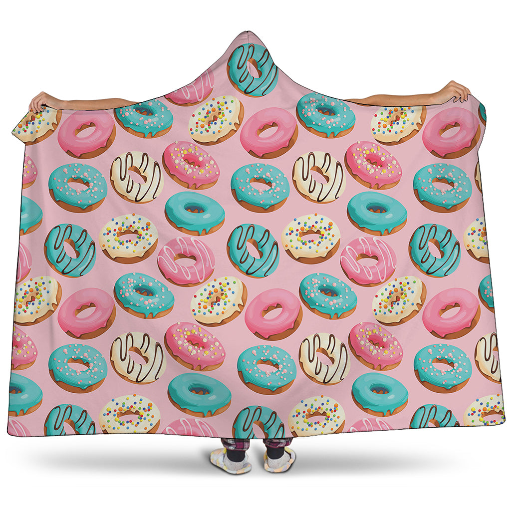 Cute Donut Pattern Print Hooded Blanket