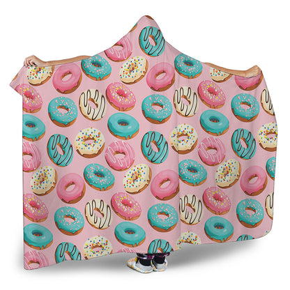 Cute Donut Pattern Print Hooded Blanket