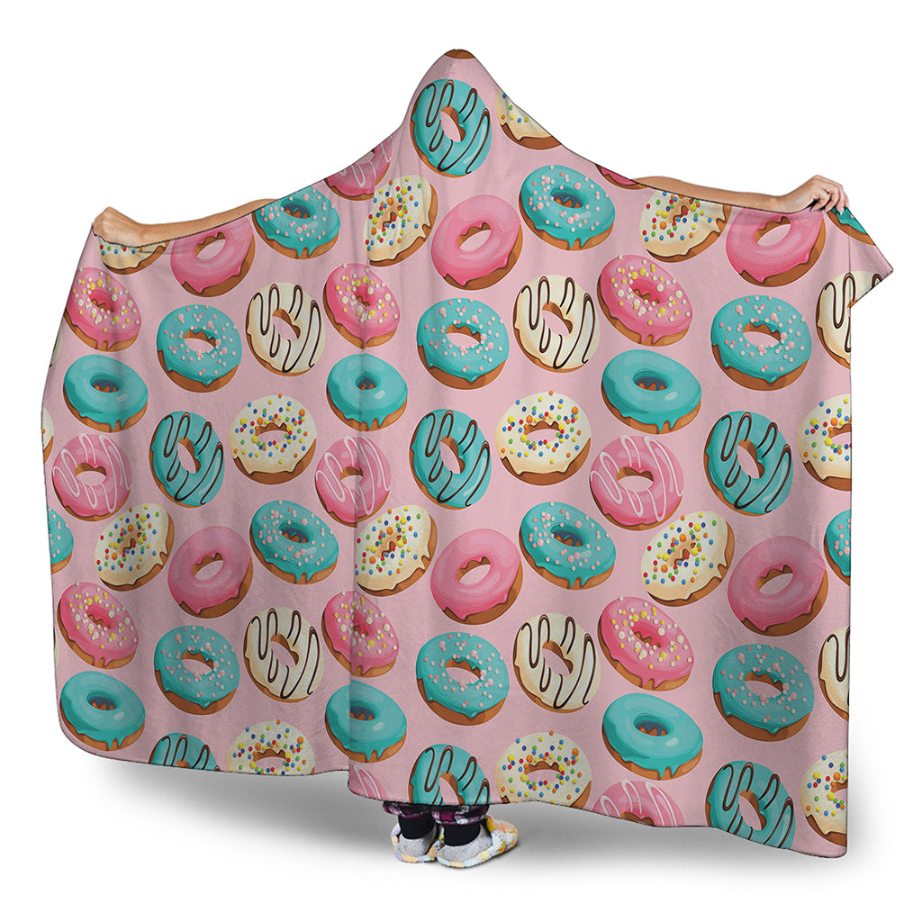 Cute Donut Pattern Print Hooded Blanket