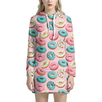 Cute Donut Pattern Print Hoodie Dress