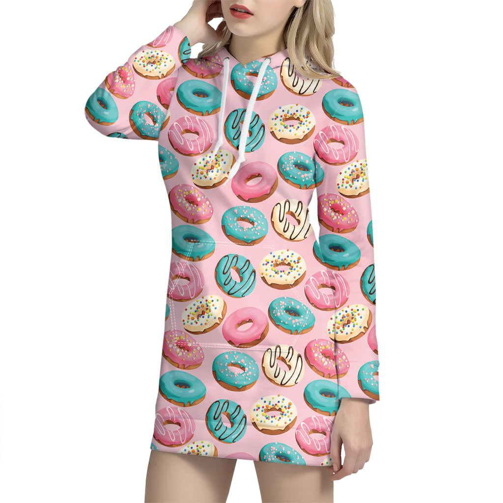Cute Donut Pattern Print Hoodie Dress