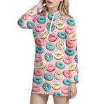 Cute Donut Pattern Print Hoodie Dress