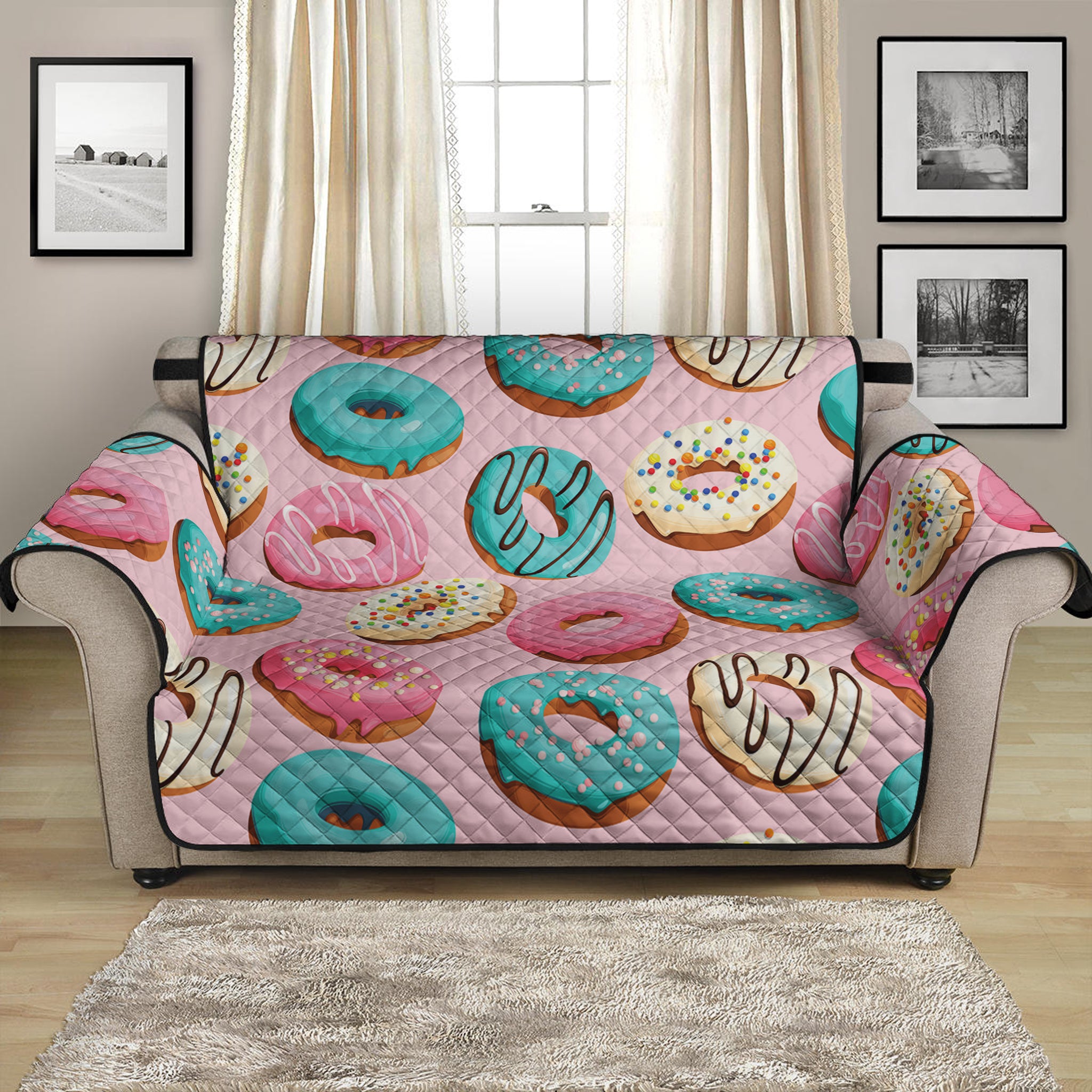 Cute Donut Pattern Print Loveseat Protector