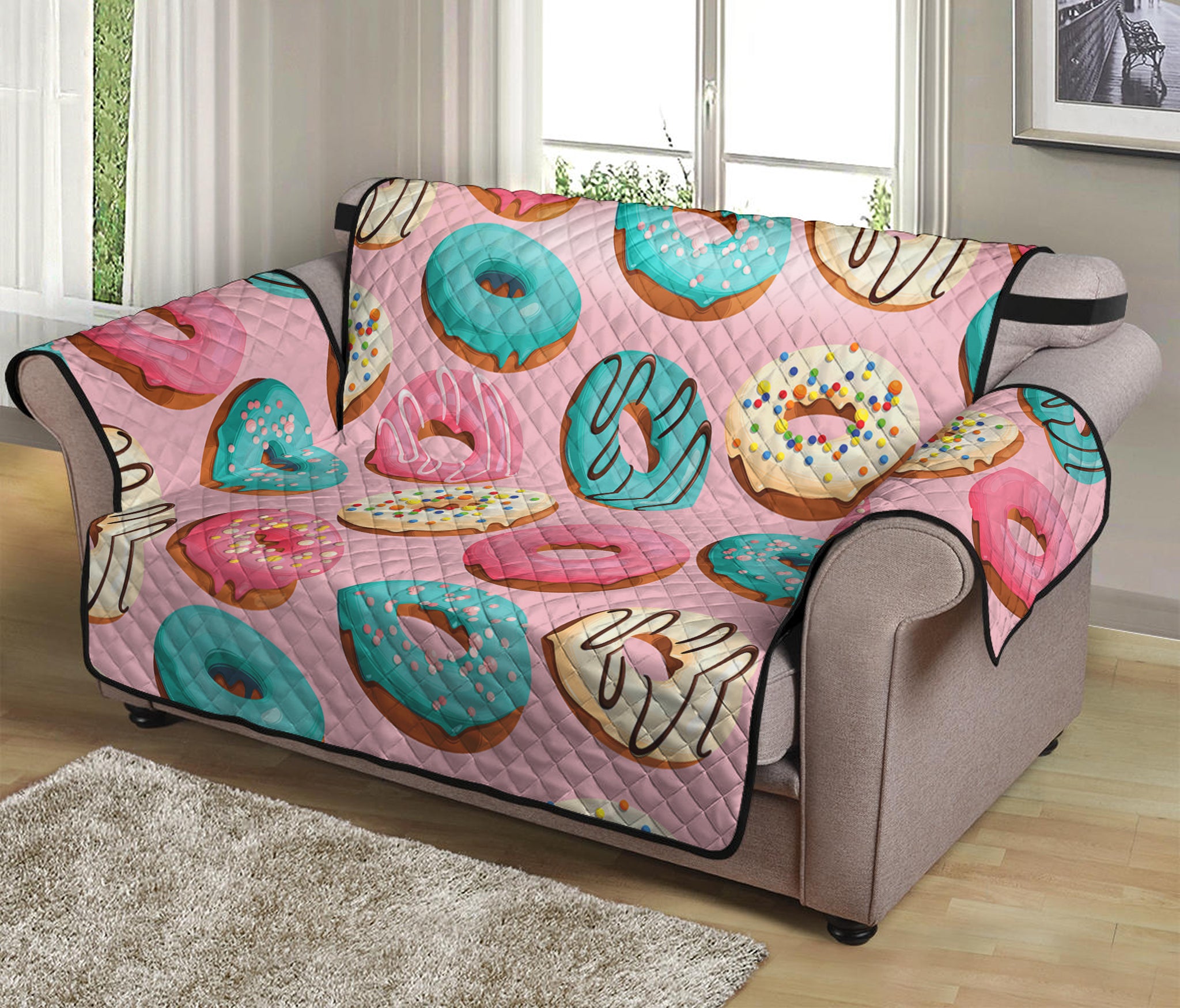 Cute Donut Pattern Print Loveseat Protector