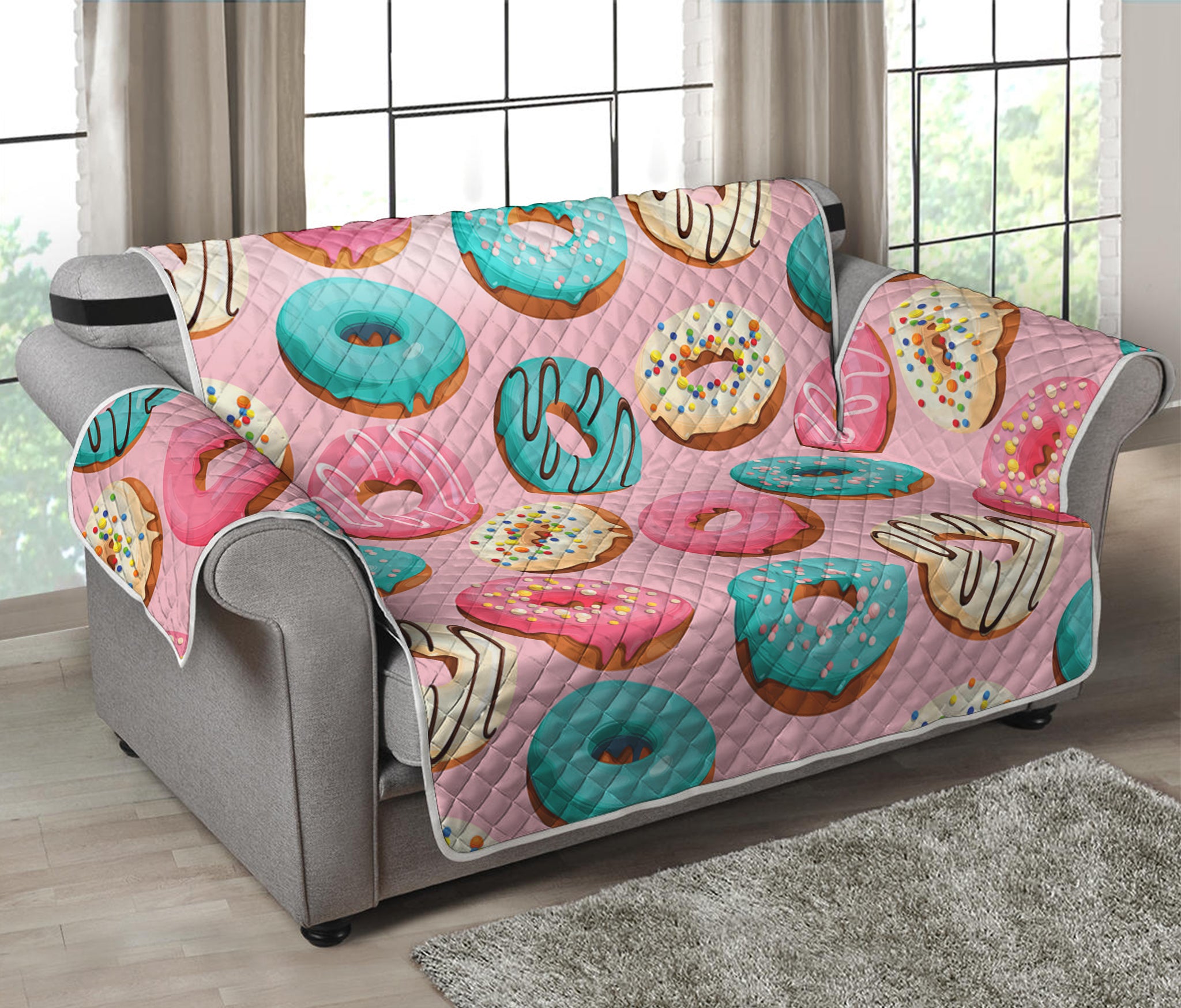 Cute Donut Pattern Print Loveseat Protector