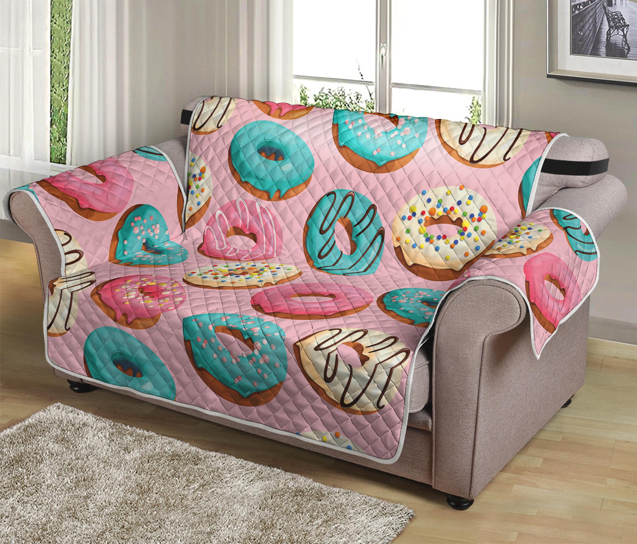 Cute Donut Pattern Print Loveseat Protector