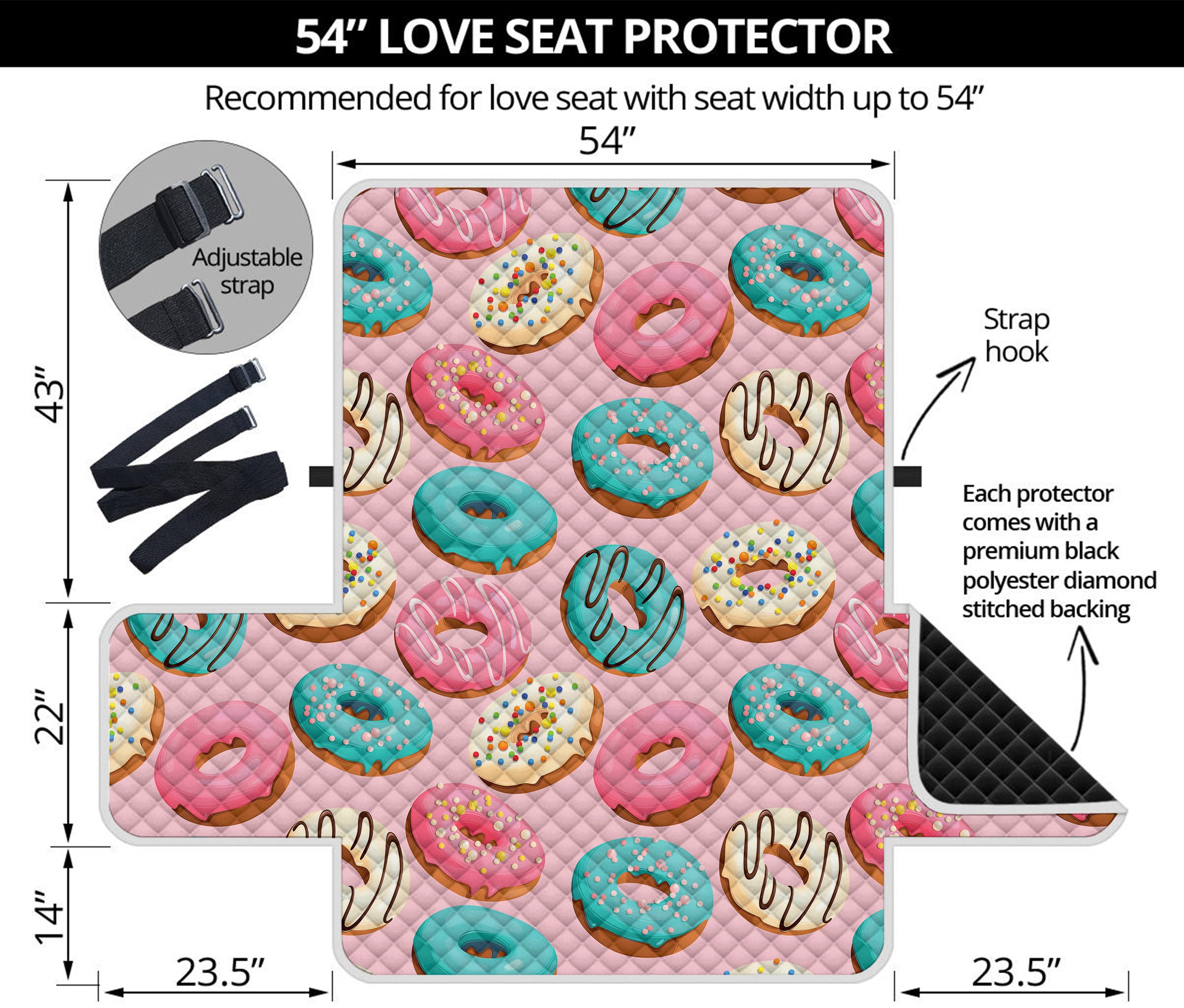 Cute Donut Pattern Print Loveseat Protector