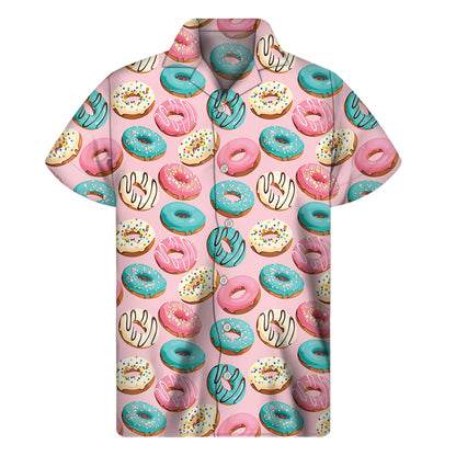 Cute Donut Pattern Print Men's Short Sleeve Shirt