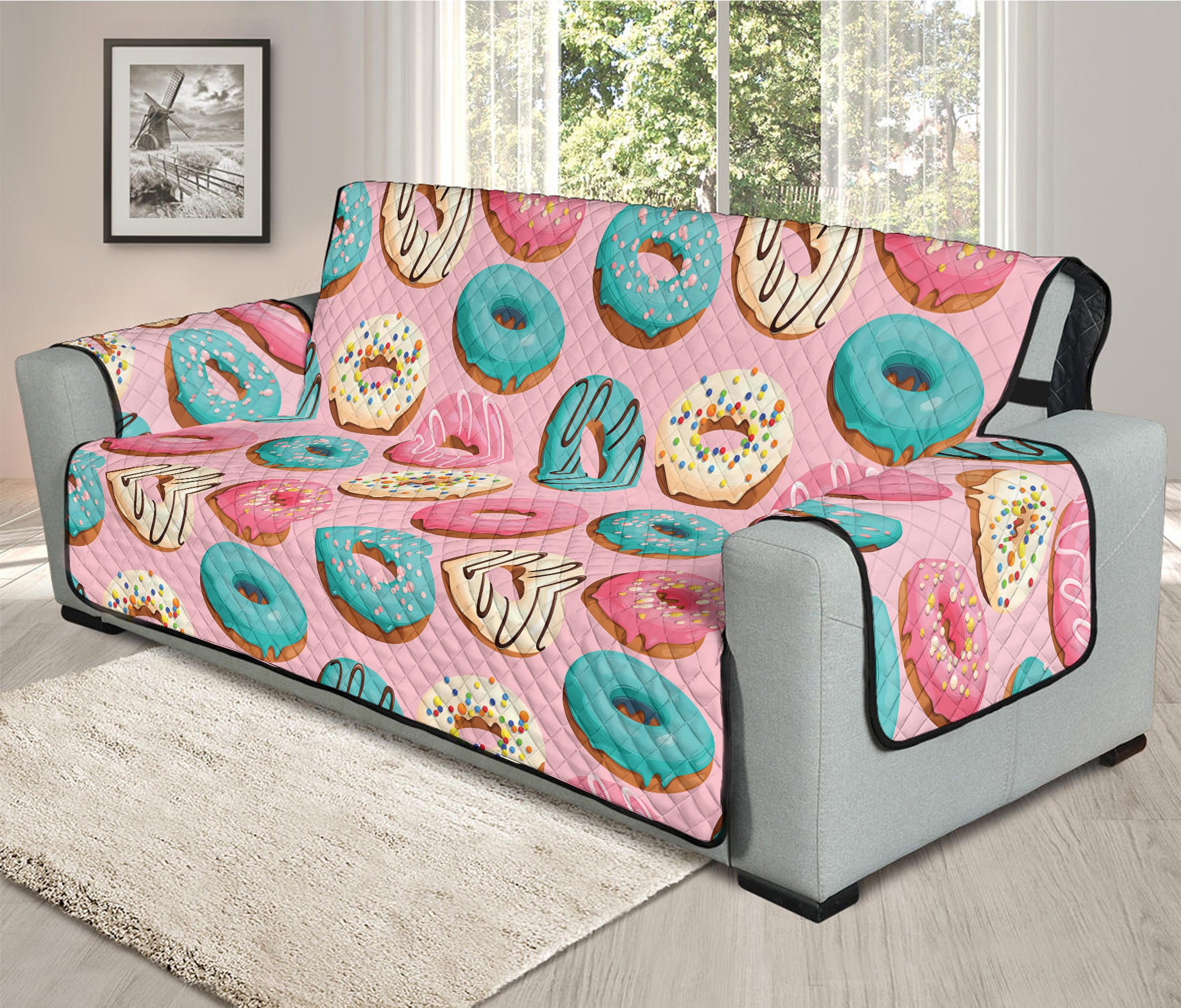 Cute Donut Pattern Print Oversized Sofa Protector